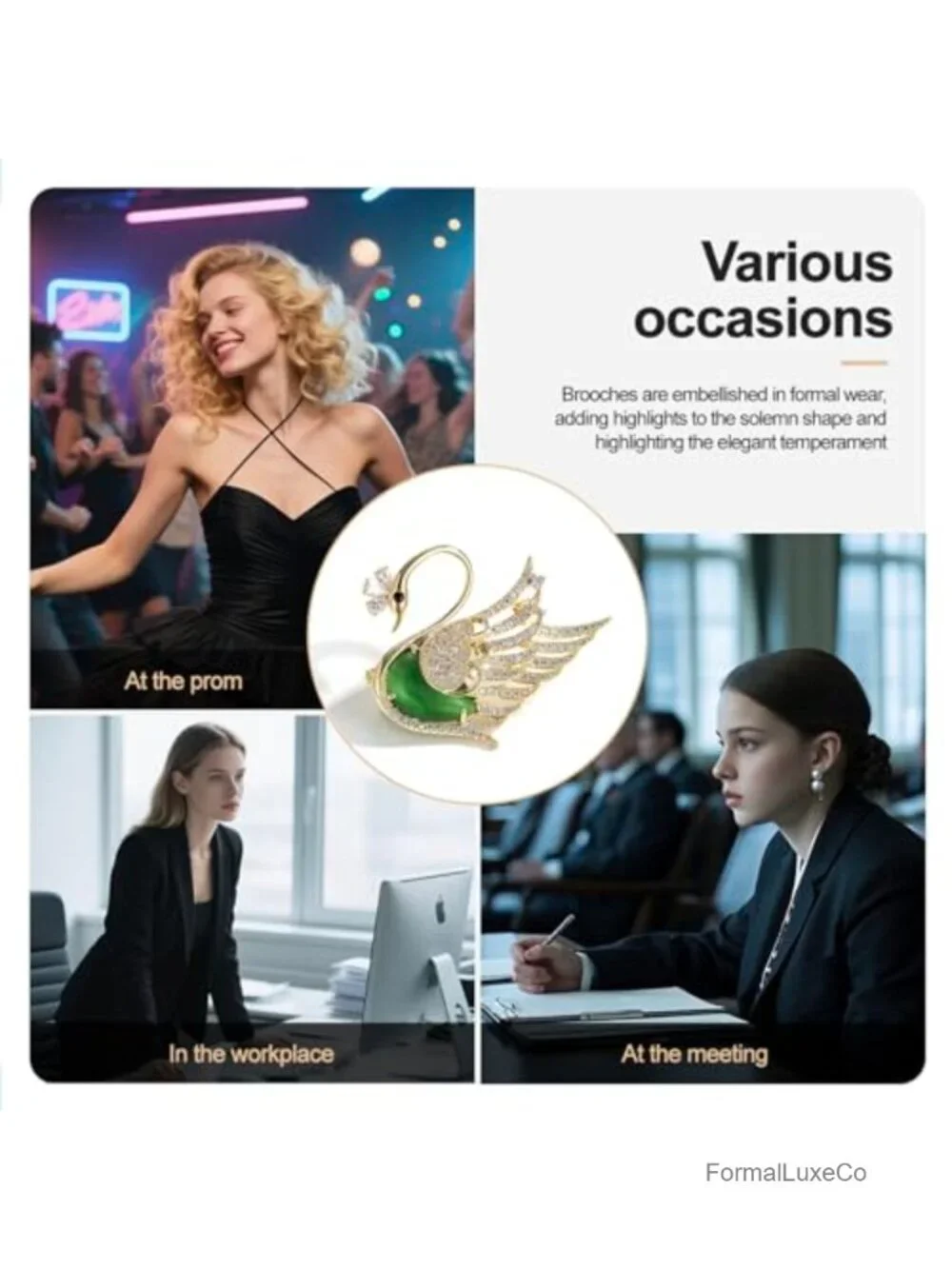 Enchanted Menagerie Brooch, Gold Plated Crystal Peacock Swan Phoenix Bee